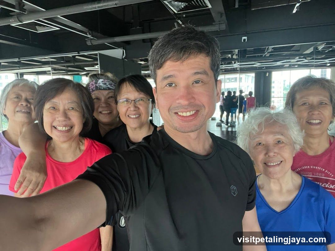 Group selfie in fitness studio