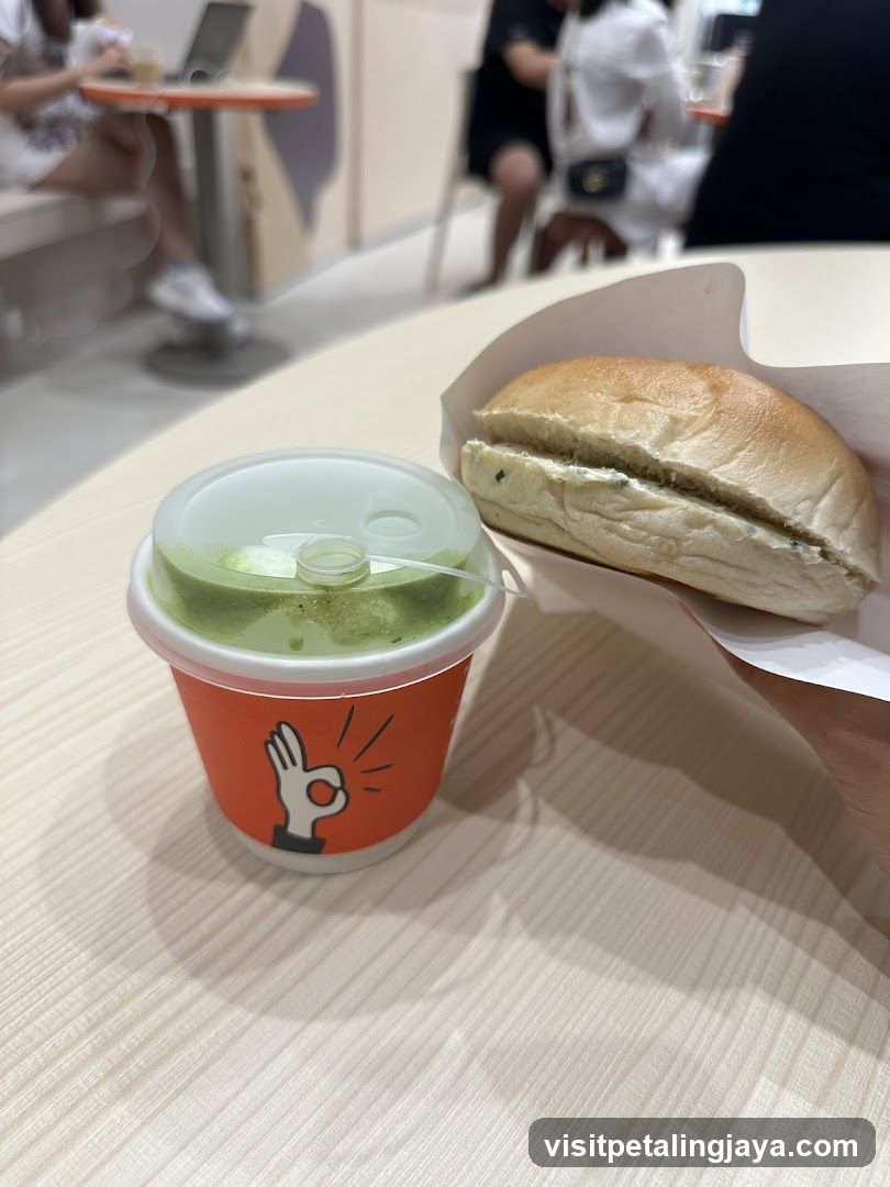 Matcha Drink and Sandwich at Cafe
