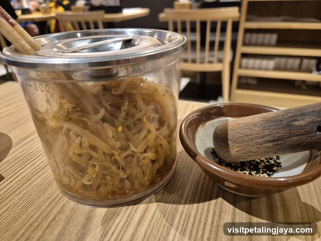 Dish with bean sprouts and sesame seeds
