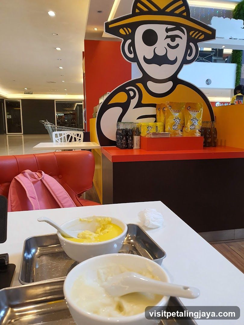 Food stall interior with cartoon mascot display