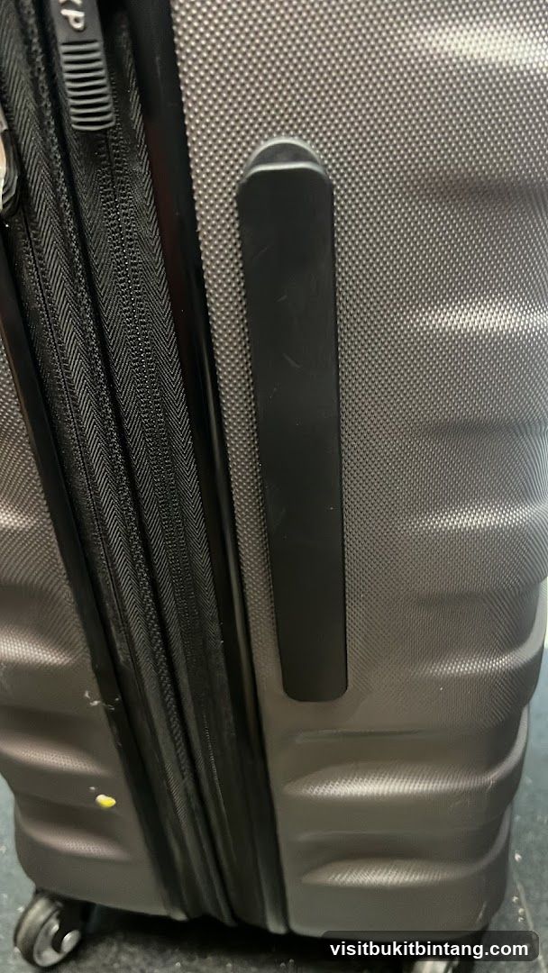 Close-up of a gray suitcase