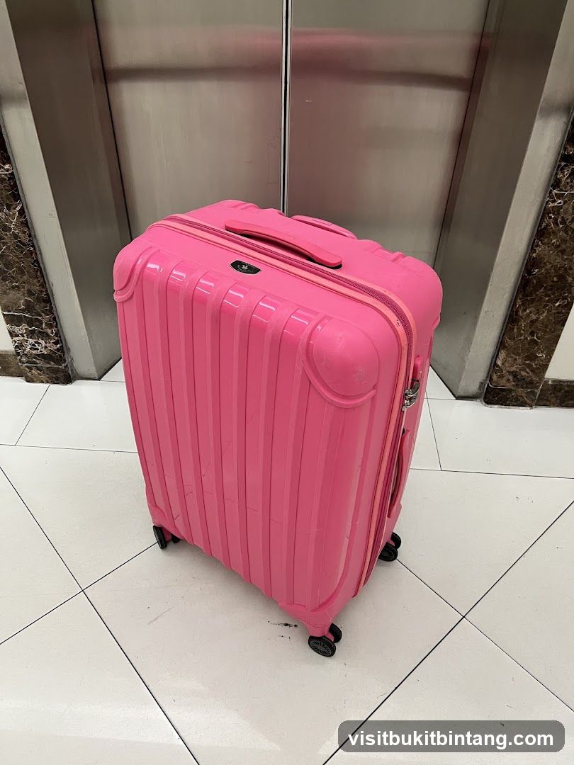 Pink Suitcase in Elevator
