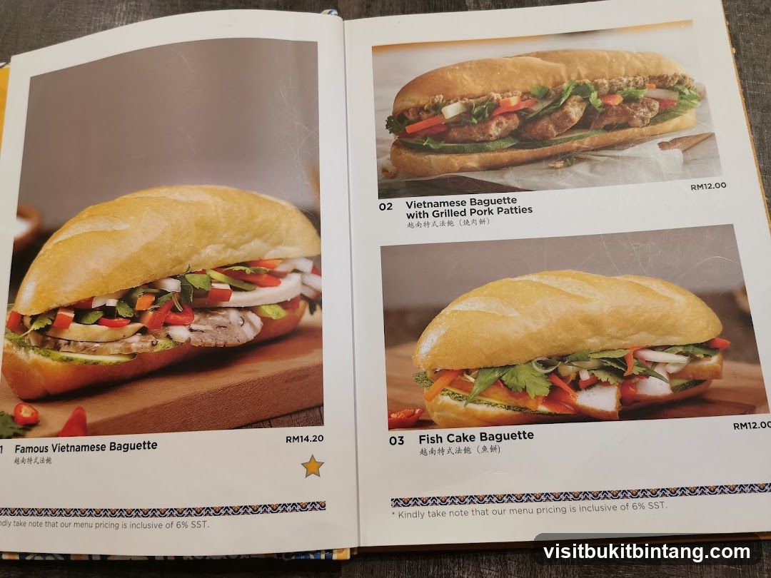 Vietnamese Baguette Menu