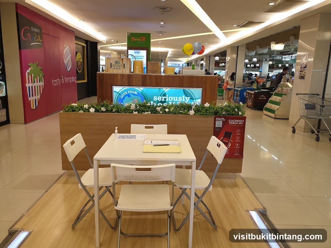 Indoor seating area with promotional displays