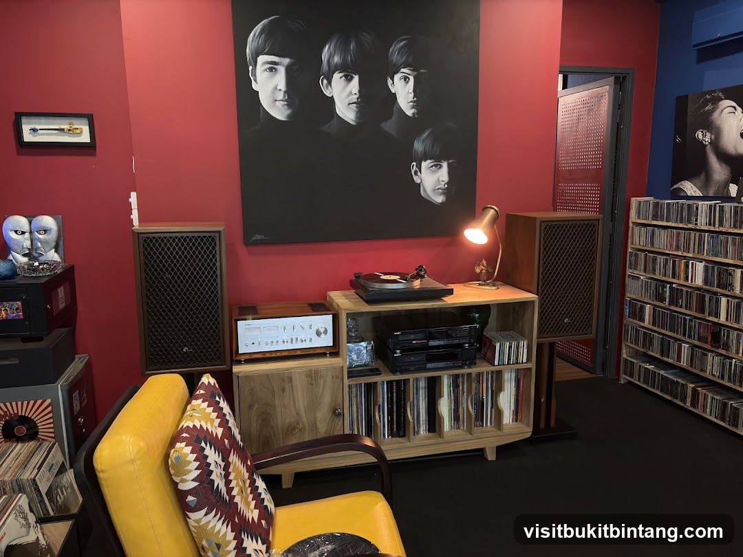 Record store interior with Beatles artwork