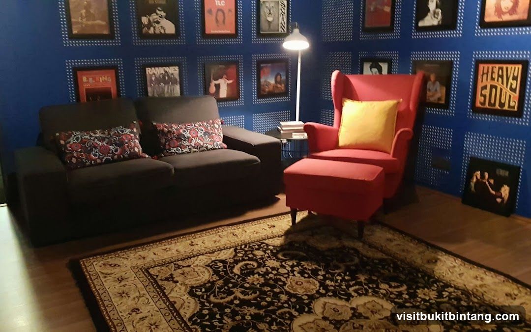 Living room with music memorabilia