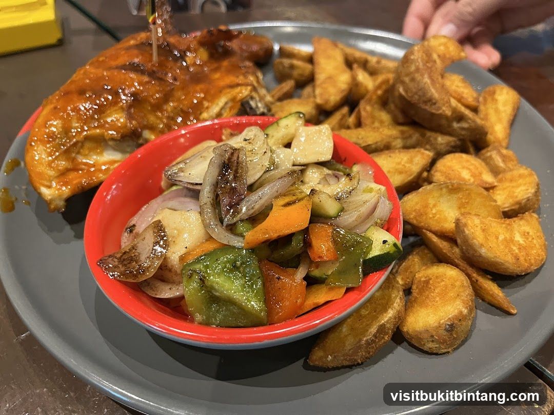 Half Chicken with Roasted Vegetables and Potato Wedges