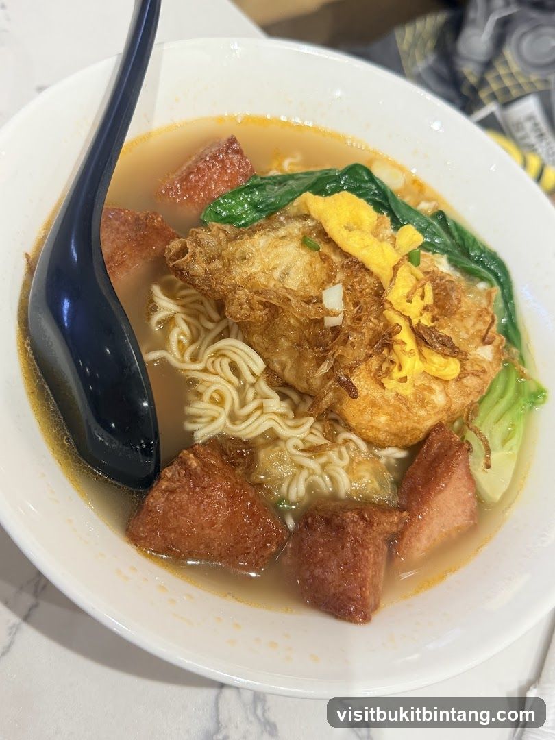 Noodle Soup with Fried Egg and Meat