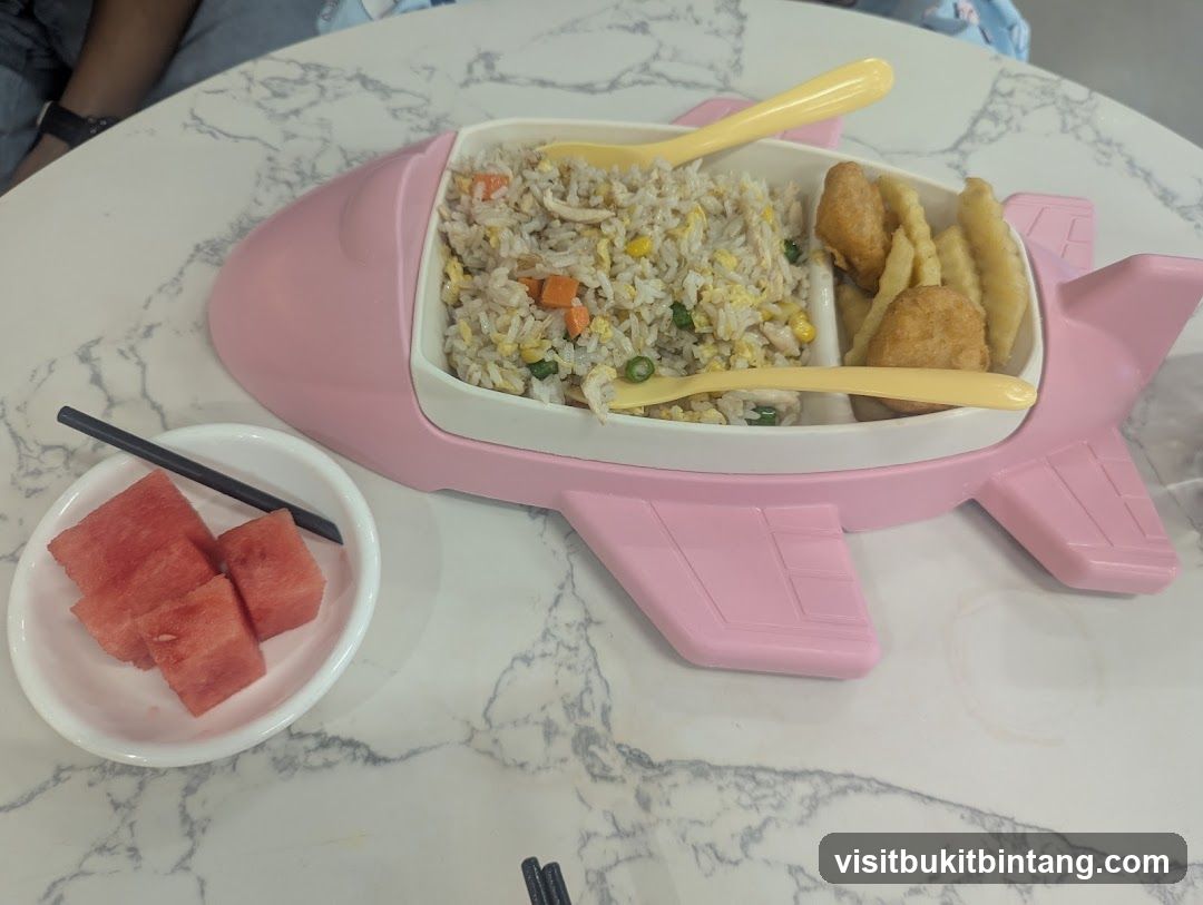 Airplane-shaped plate with food