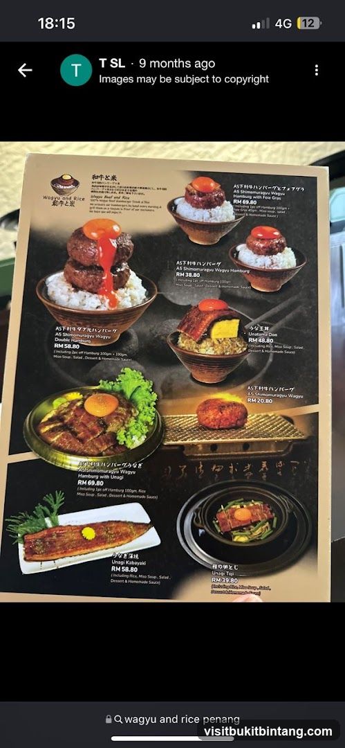 Wagyu and Rice Menu