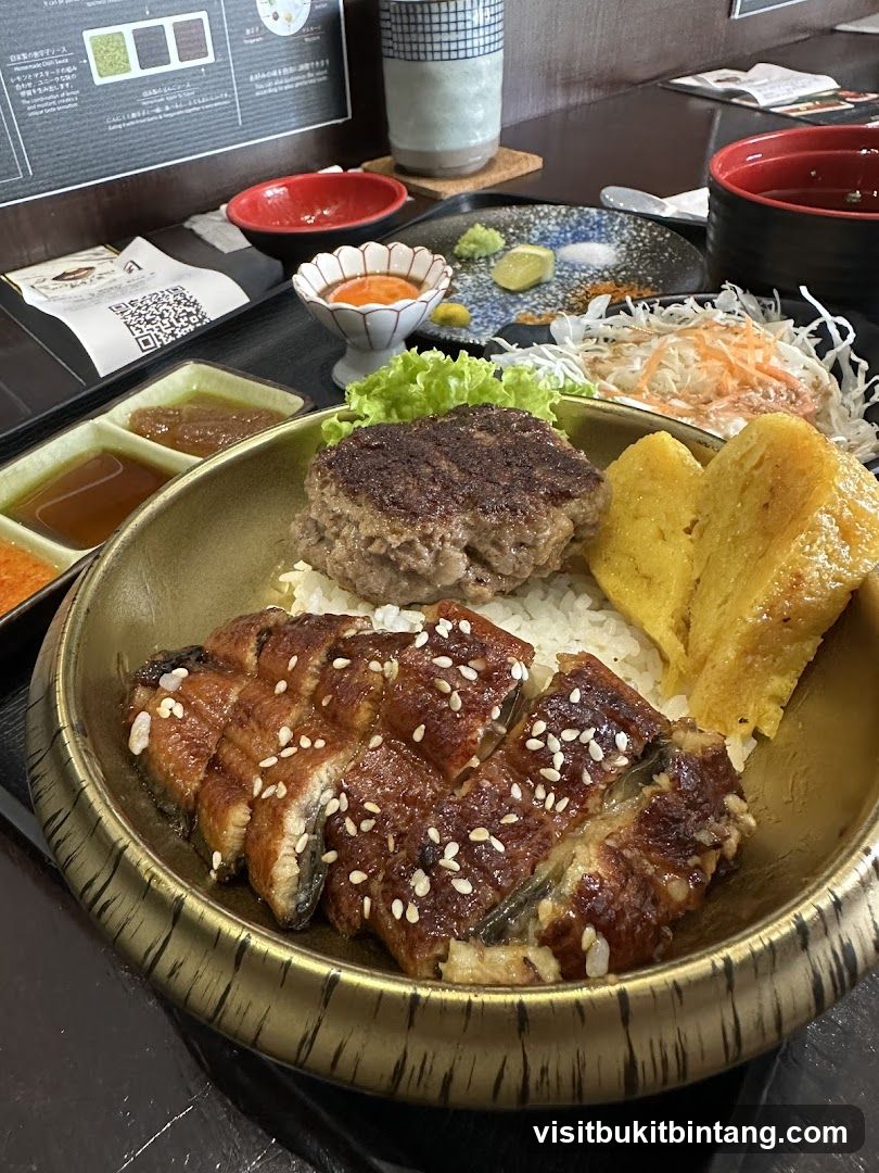 Unagi and Hamburger Steak Rice Bowl