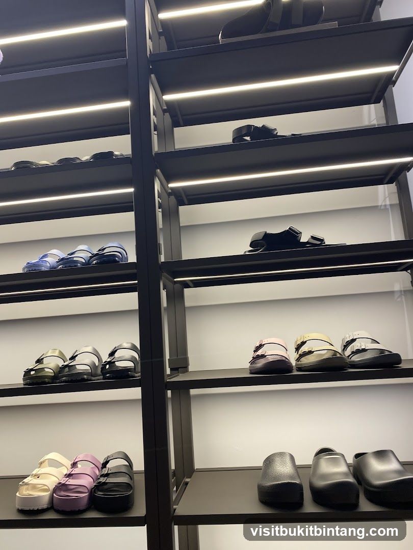 Sandals and Clogs on Display Shelves