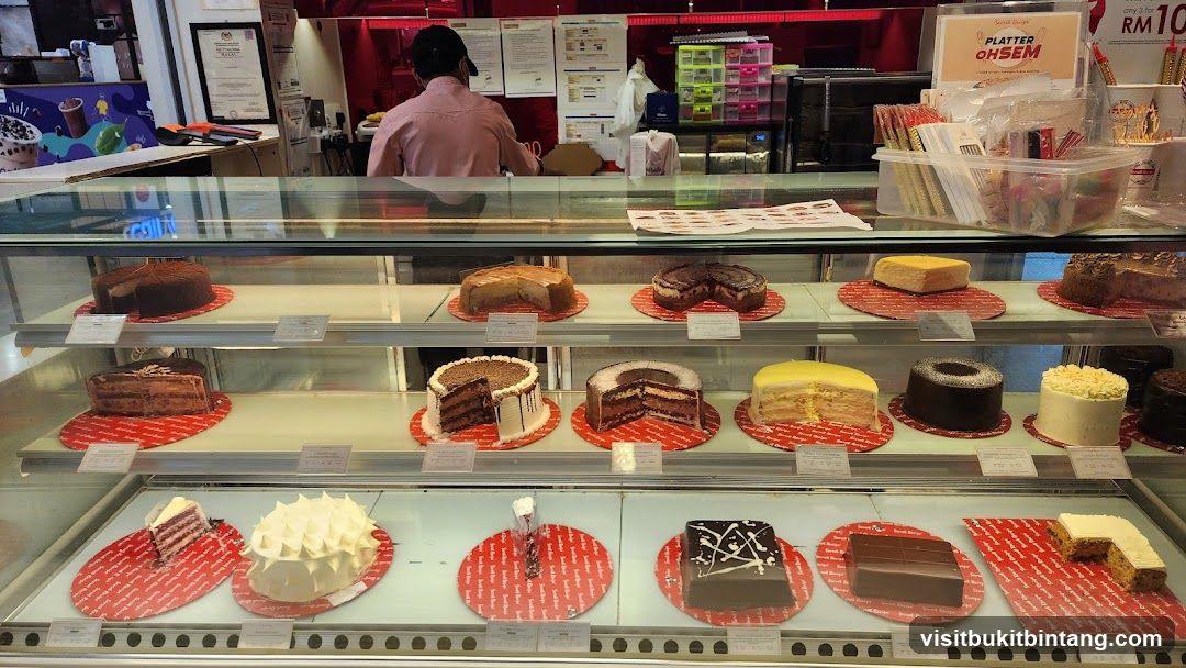 Cakes in a Display Case