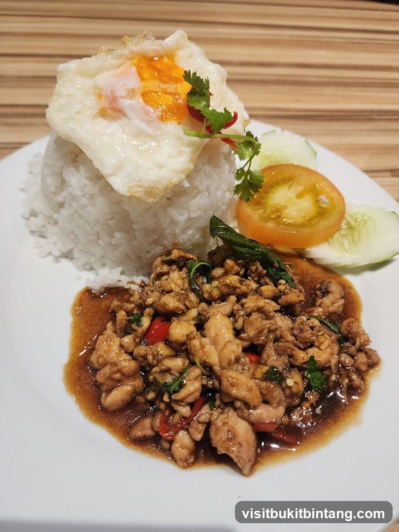 Chicken Basil Stir-fry with Rice and Fried Egg