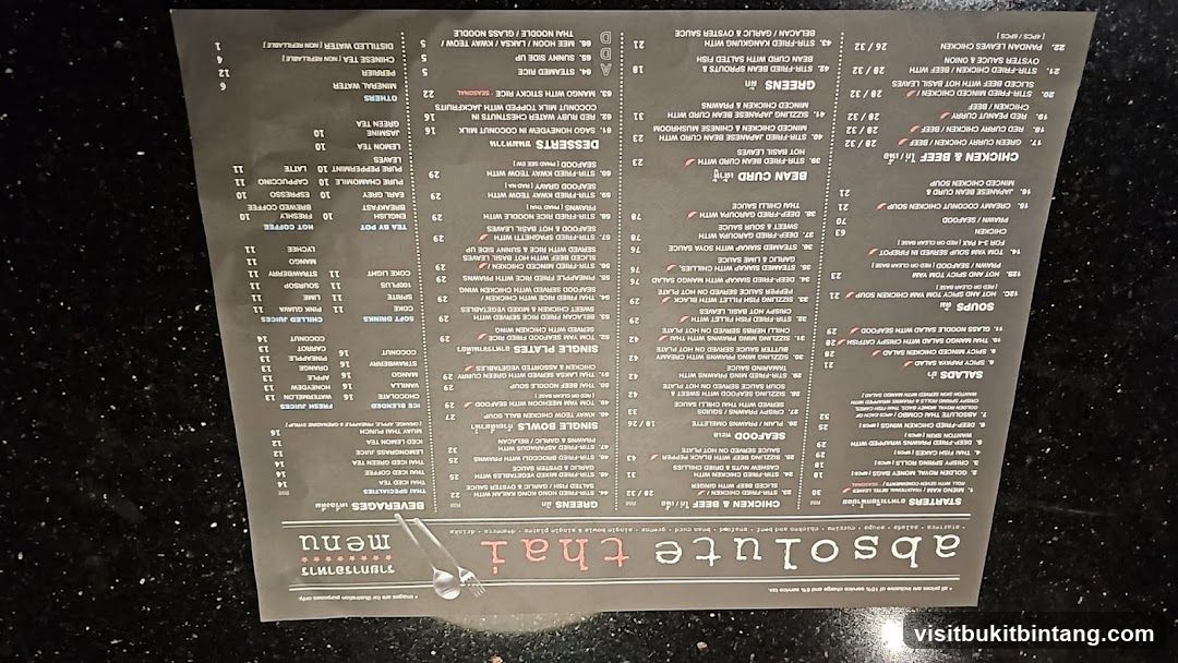Absolute Thai Menu