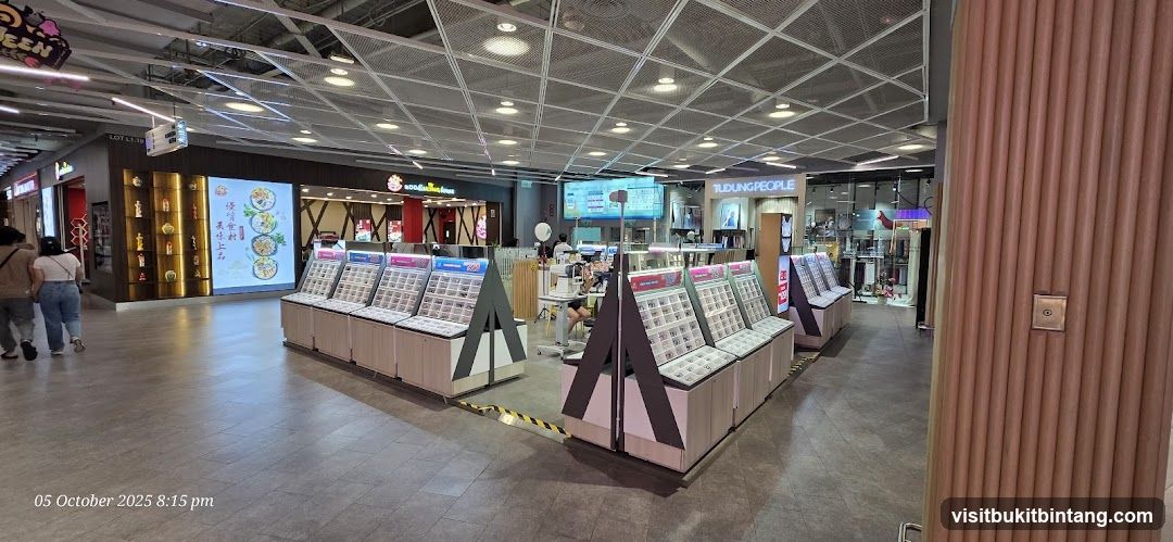 Shopping mall interior with retail displays