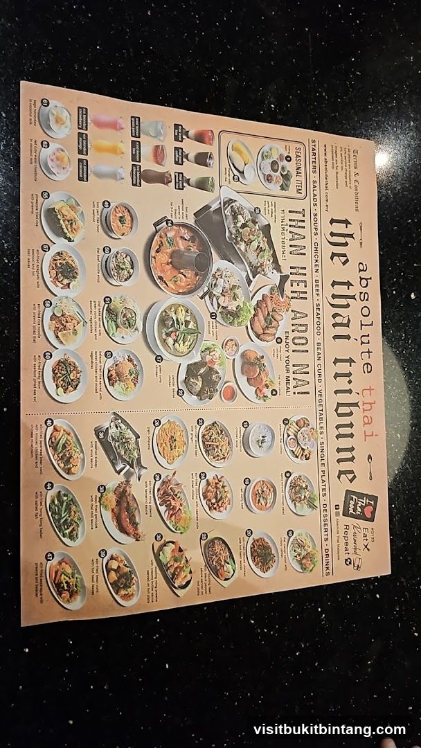 Absolute Thai Tribune Menu