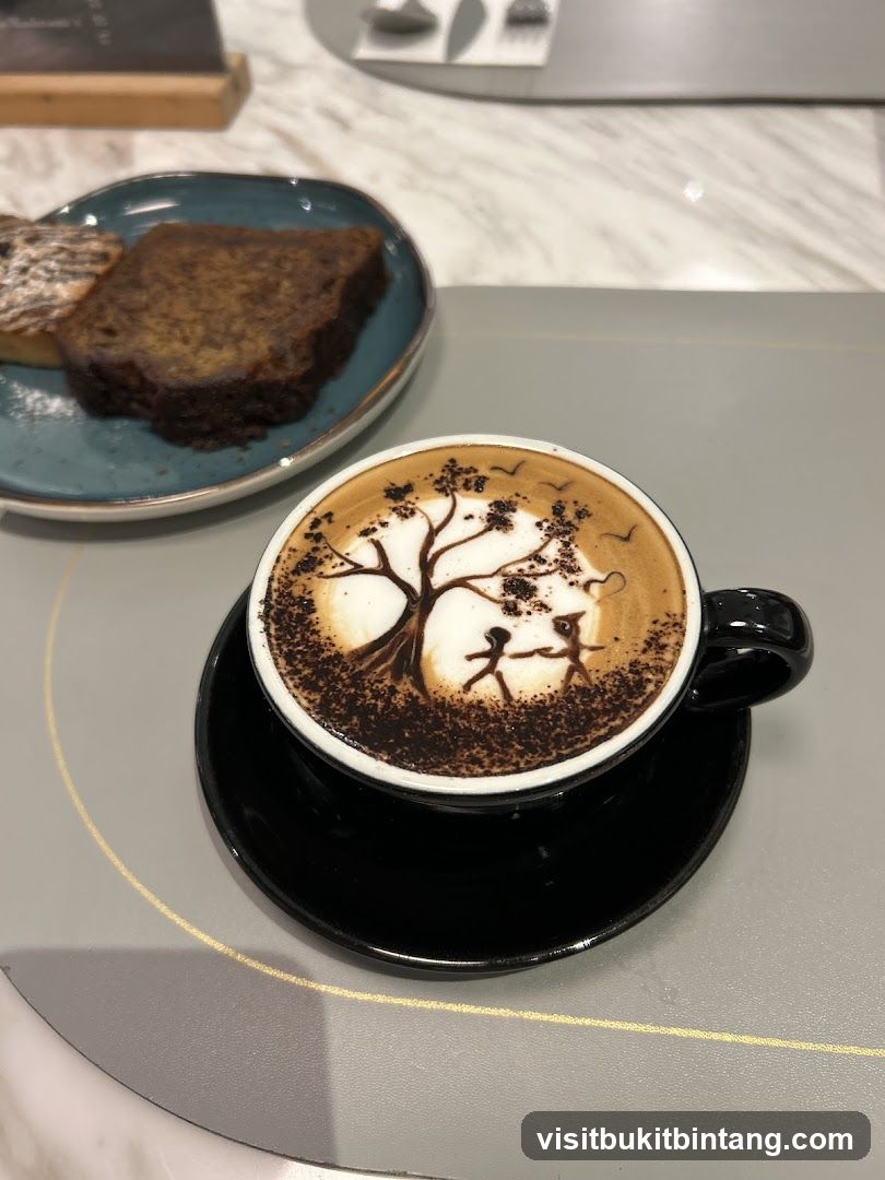 Latte art with cake