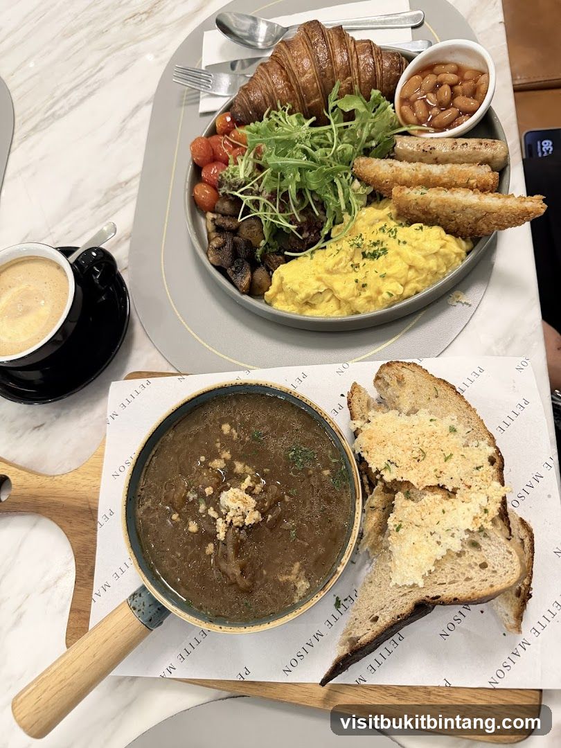 Breakfast Platter and Onion Soup