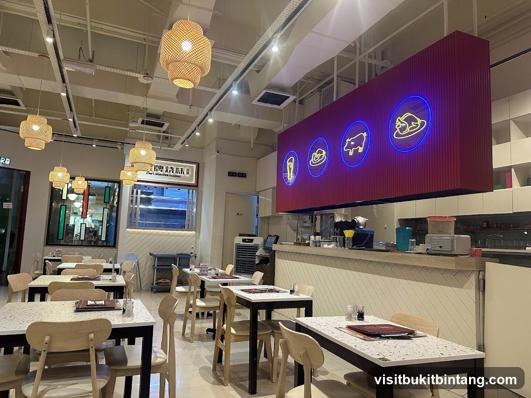 Restaurant Interior with Neon Signs
