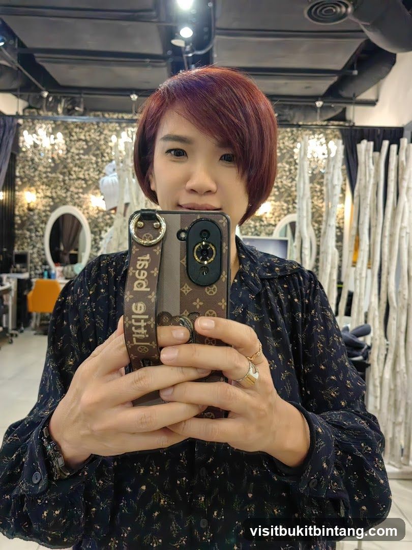 Woman taking a selfie in a salon
