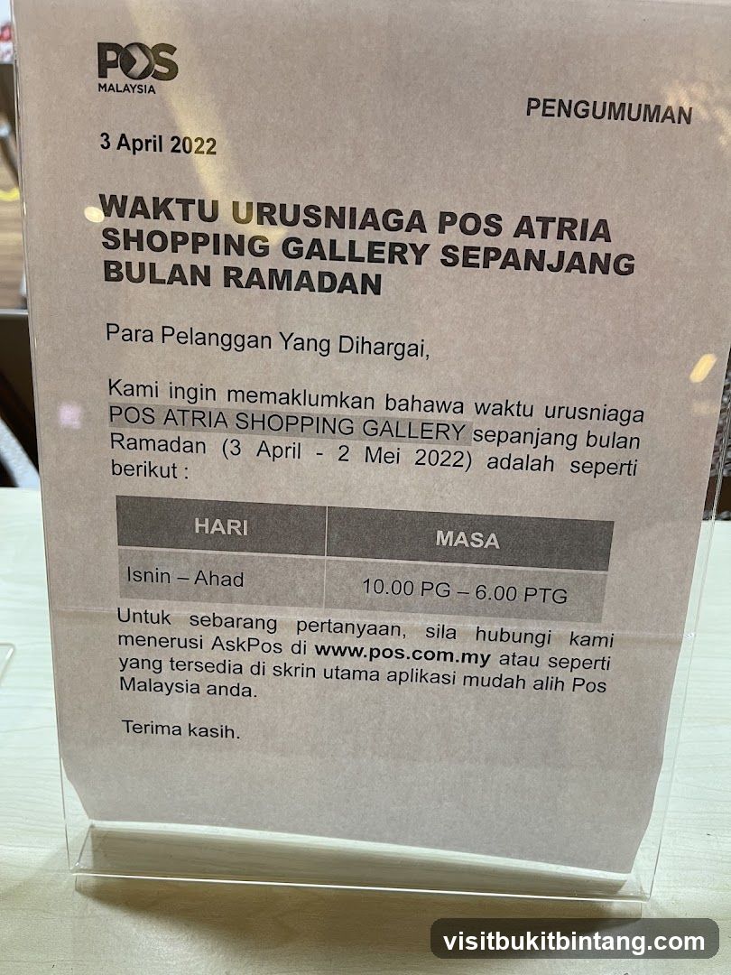 POS Malaysia Ramadan Opening Hours Announcement