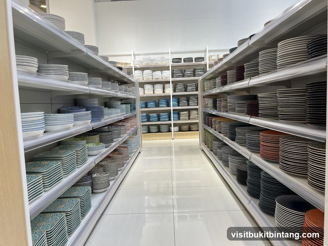 Shelves stocked with plates and bowls