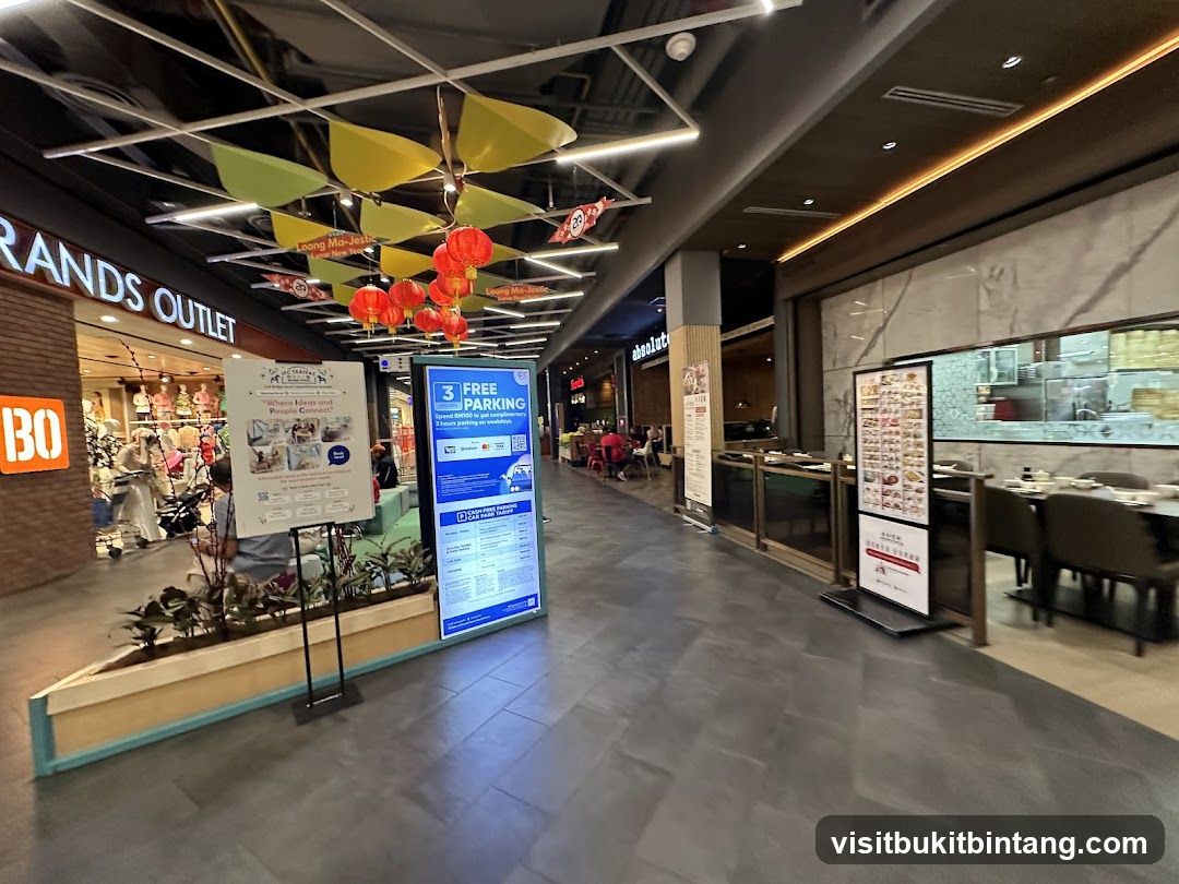 Shopping Mall Interior with Storefronts and Dining Area