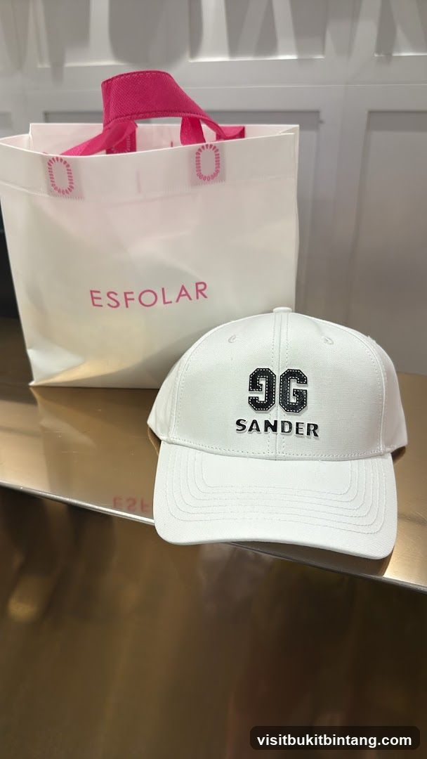 White baseball cap and shopping bag