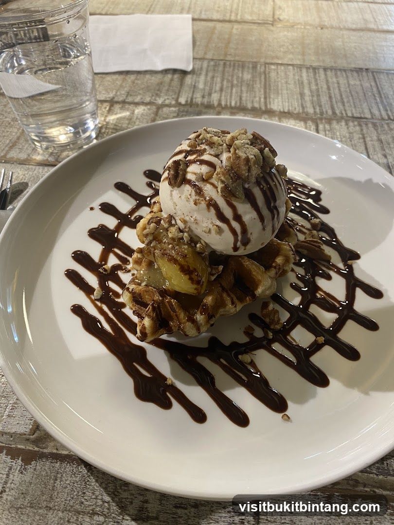 Waffle with Ice Cream and Chocolate Drizzle