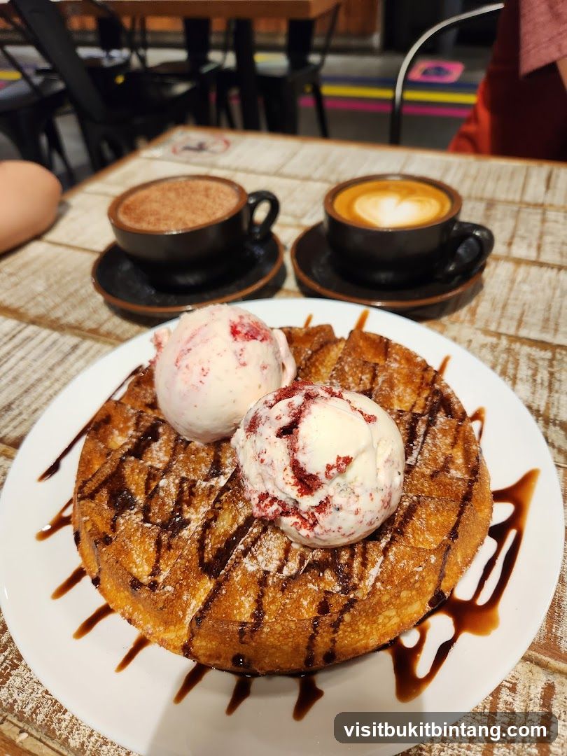 Waffle with Ice Cream and Coffee