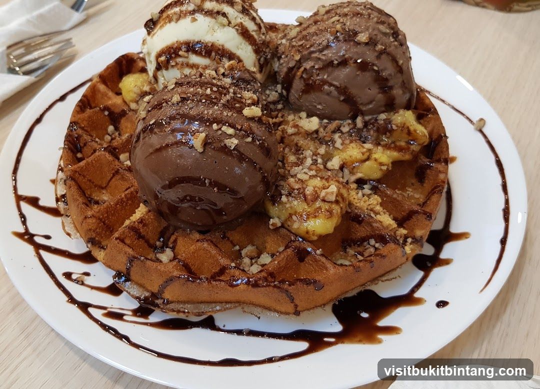 Waffle with Ice Cream and Bananas