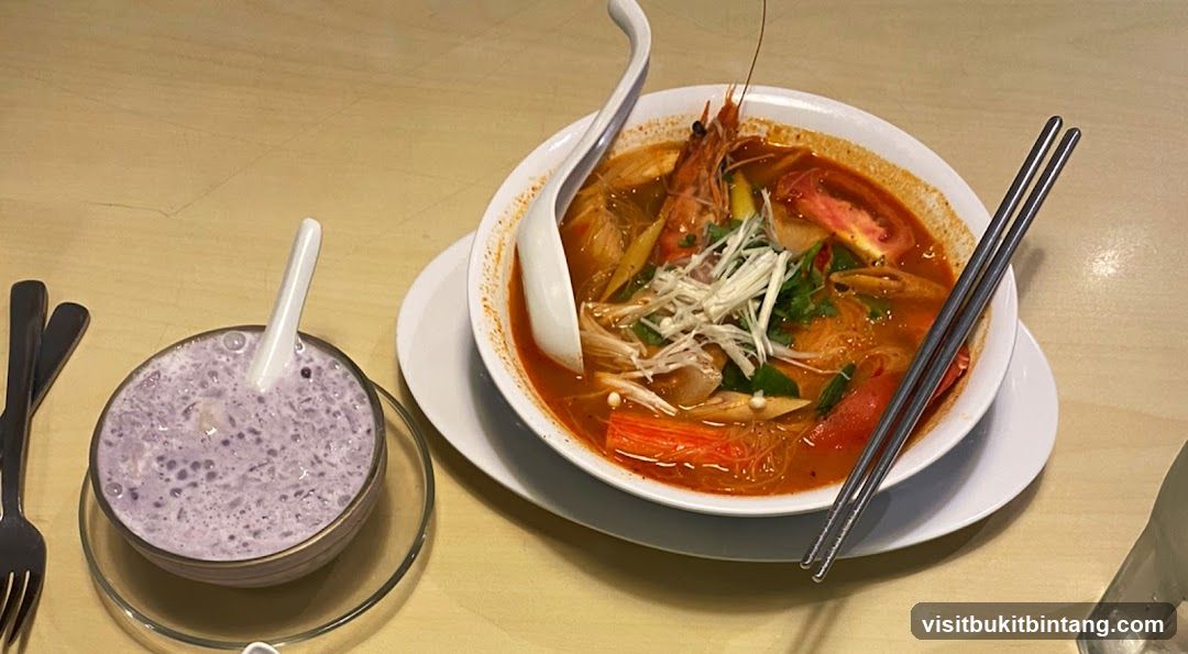 Thai Tom Yum Soup and Purple Dessert