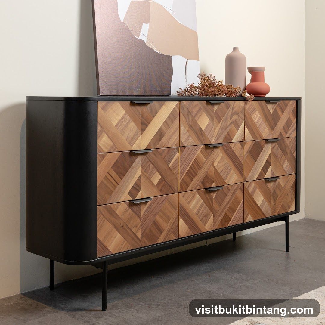 Modern Dresser with Geometric Wood Inlay