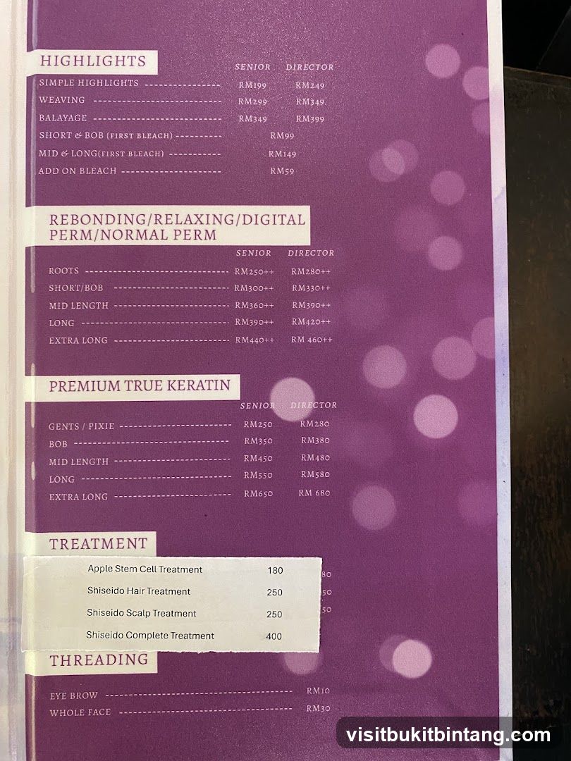 Hair Salon Menu