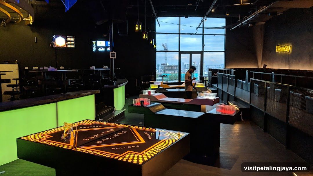 Modern Bar Interior with Neon Lighting