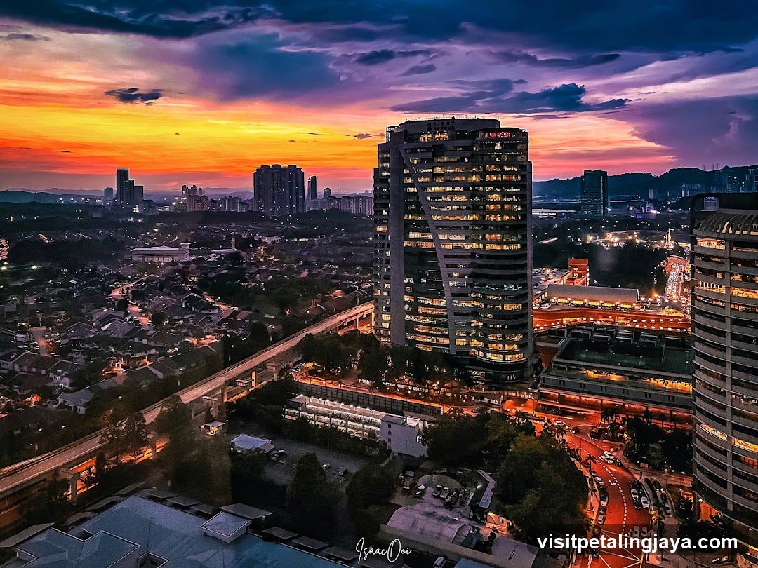 Sunset Cityscape with High-Rise Buildings