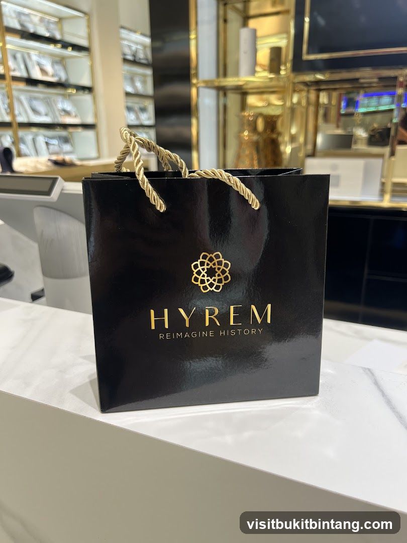 Black shopping bag with gold logo