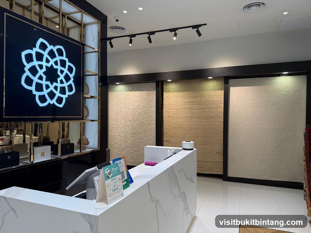 Store Interior with Displayed Rugs and Counter