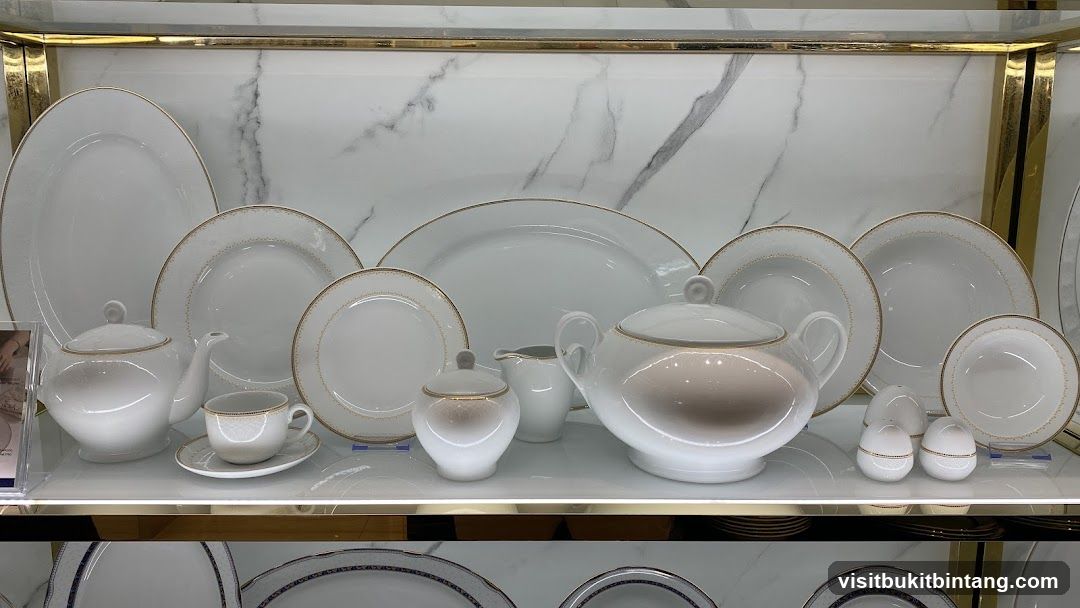 White Porcelain Dinnerware Set with Gold Trim