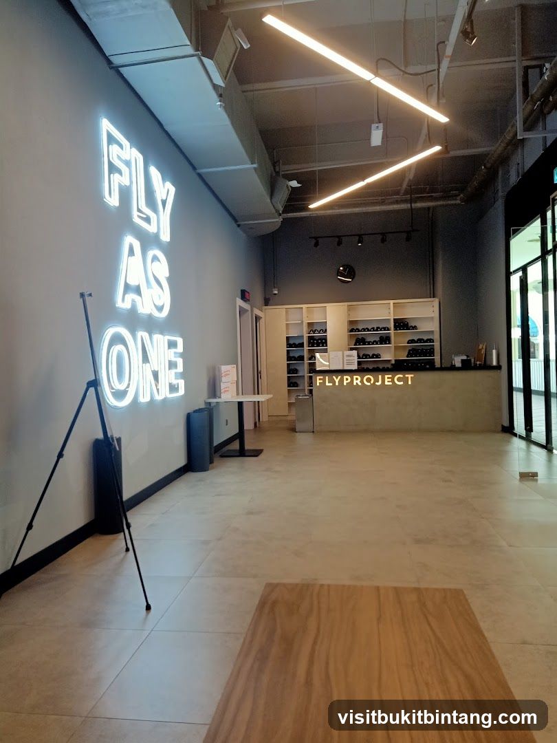 Interior of a modern space with neon sign