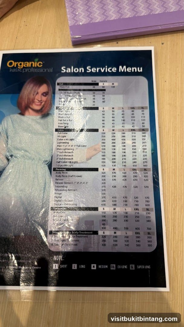 Organic Hair Professional Salon Service Menu