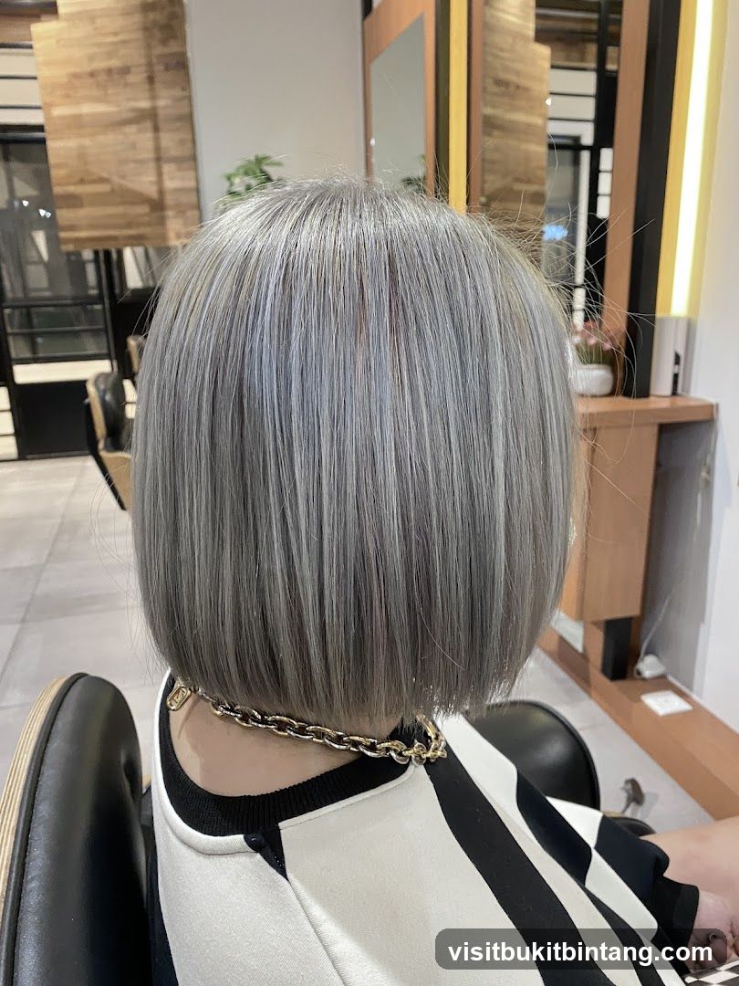 Woman with silver bob haircut
