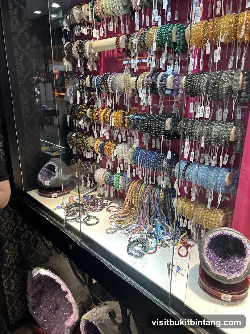 Display of Gemstone Bracelets and Geodes