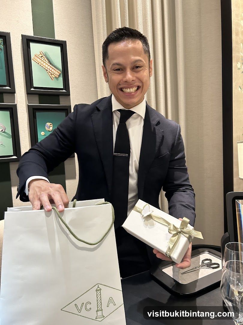 Sales Associate with Gift Bag and Box