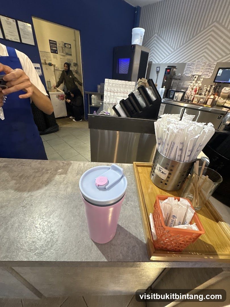 Countertop with drinkware and supplies