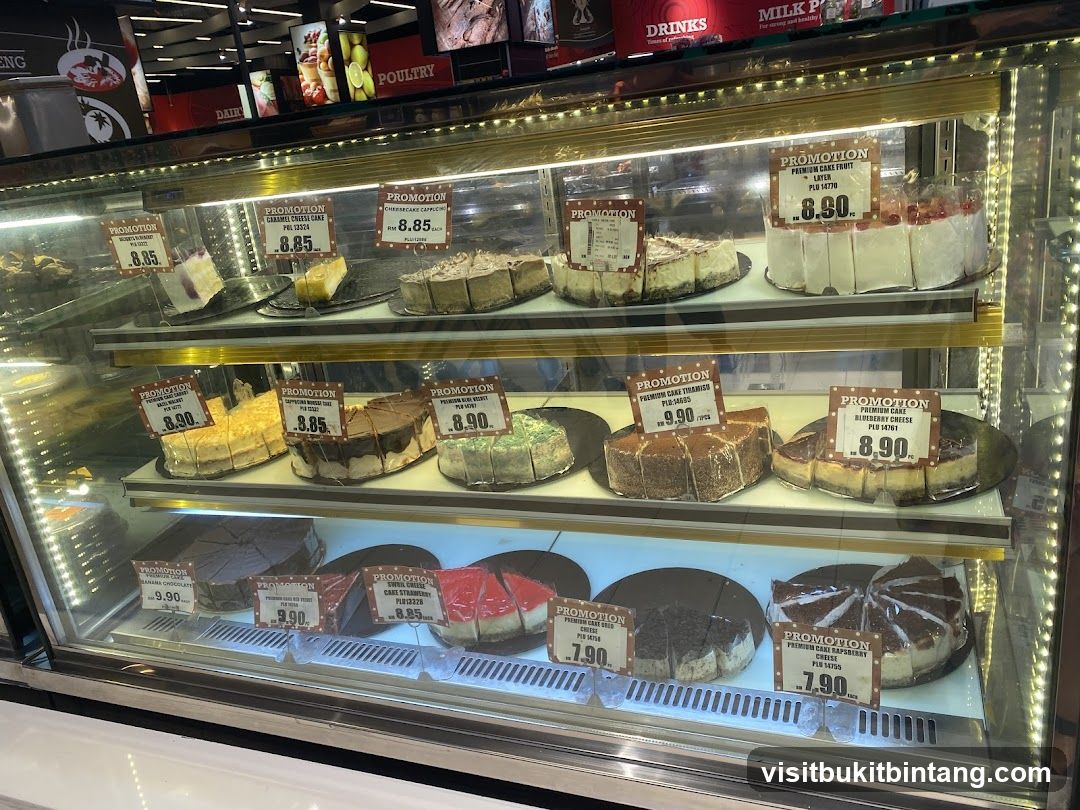 Cakes in a display case