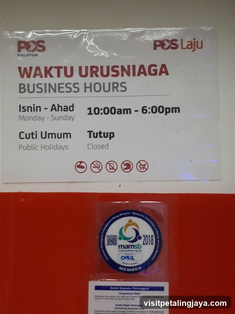 POS Malaysia Business Hours Sign