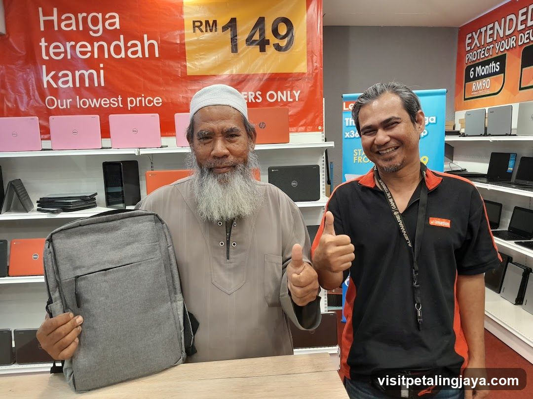 Electronics Store Interior with Staff and Customer