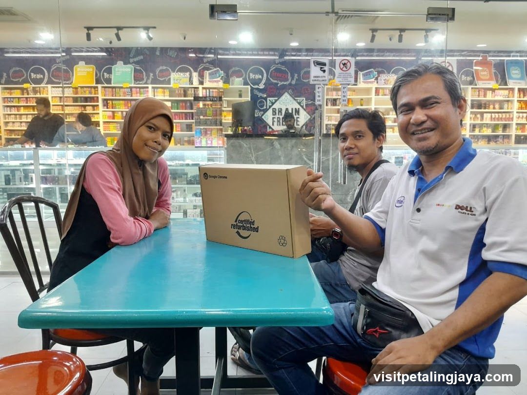 Group with Box in Store Interior